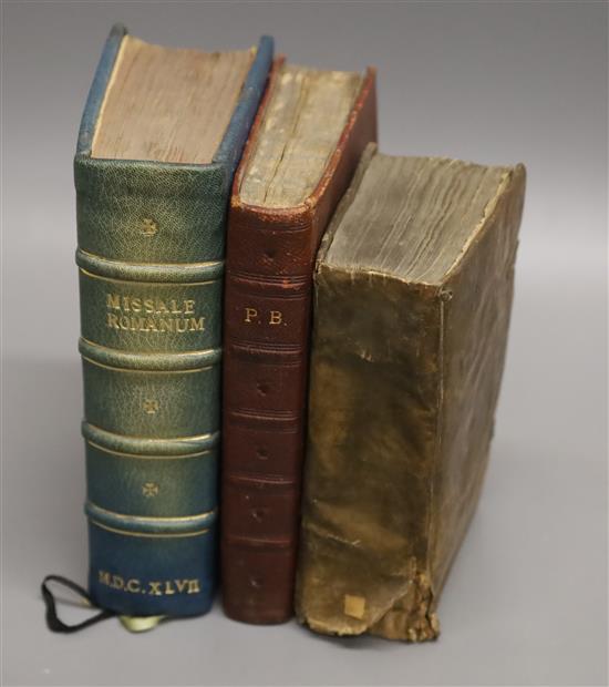 Theology, three 17th century volumes, including Missale Romanum Ex Decreto Sacrosancti,